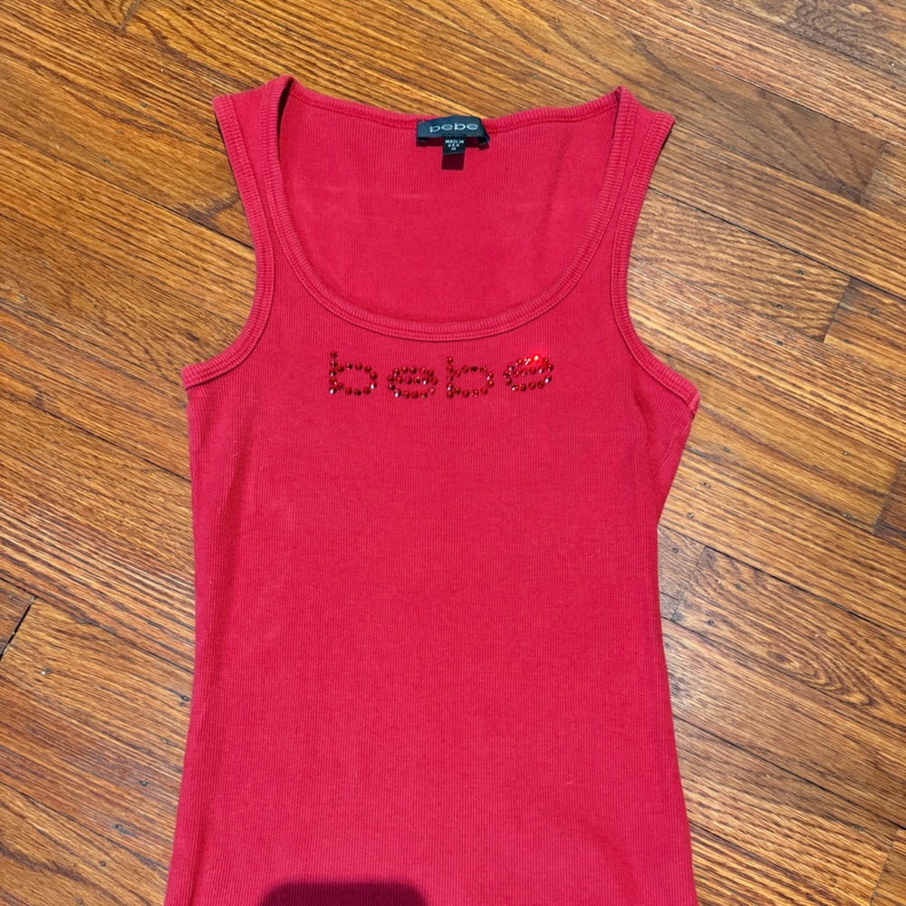 BEBE Red Embellished Ribbed Tank Top - Picture 4 of 5